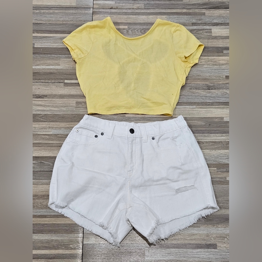 Aerie White Jean Shorts Classic Denim Style & Crop Top